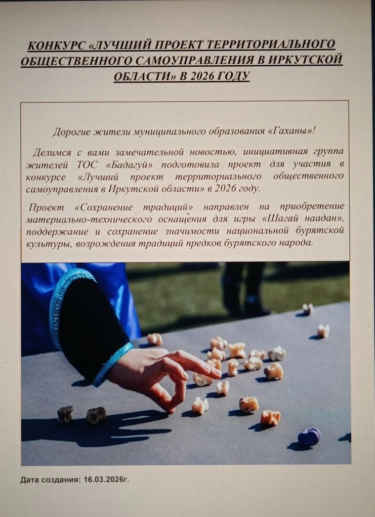 КОНКУРС «ЛУЧШИЙ ПРОЕКТ ТЕРРИТОРИАЛЬНОГО ОБЩЕСТВЕННОГО САМОУПРАВЛЕНИЯ В ИРКУТСКОЙ ОБЛАСТИ» В 2026 ГОДУ